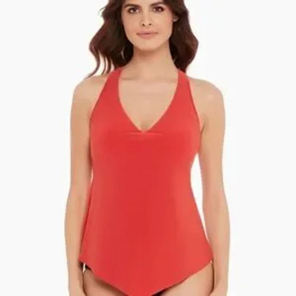 Magicsuit Taylor Tankini Flamingo Orange Racerback V Neck Swim Top Sz 12 NWT